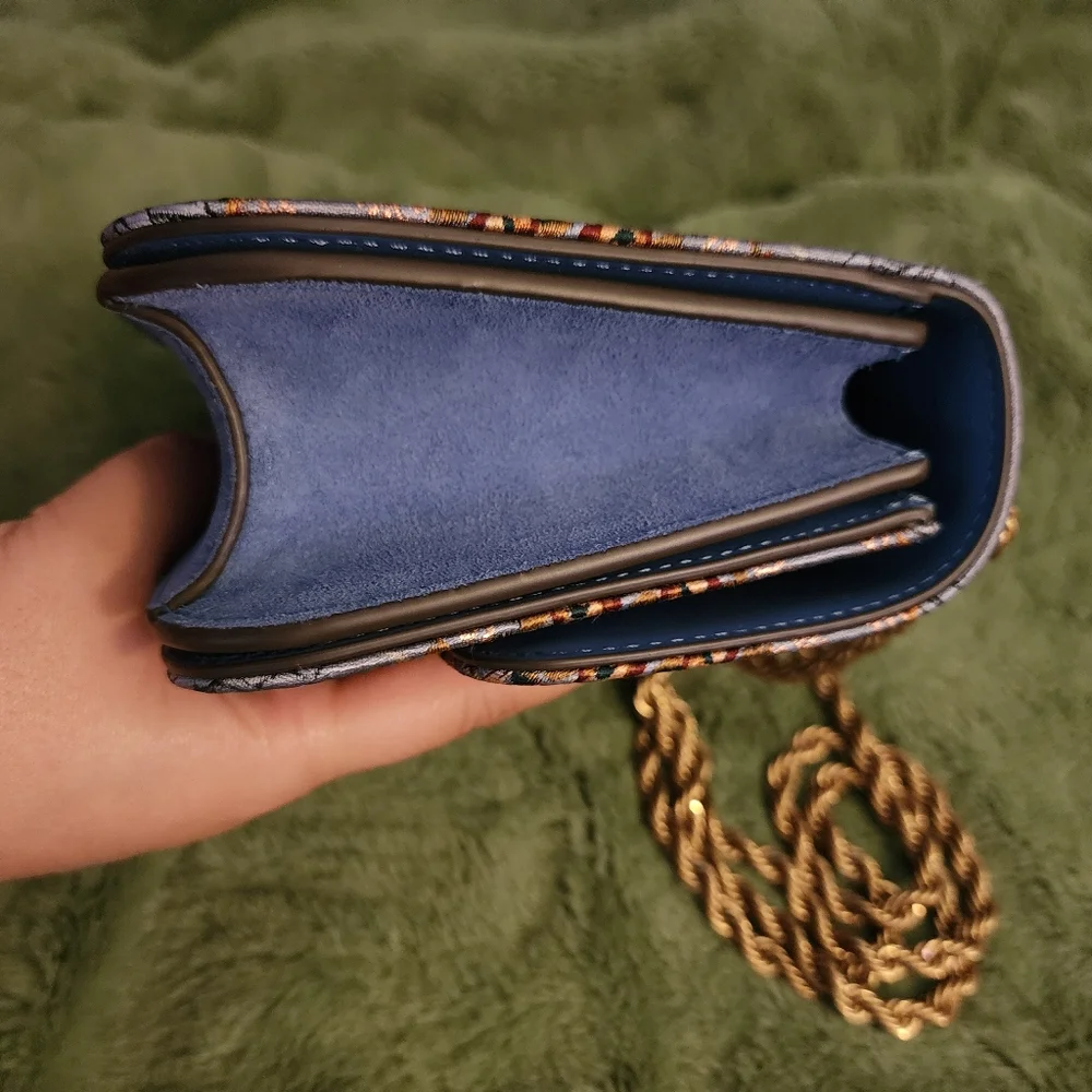 Tory Burch Eleanor Sea Frost Brocade shoulder bag crossbody blue